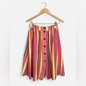 BCBGeneration Bohemian Vintage Summer Pink and Yellow Striped A-Line Skirt